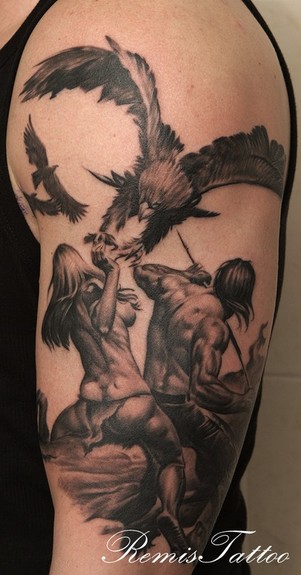 Remis Tattoo - warrior girl eagle tattoo
